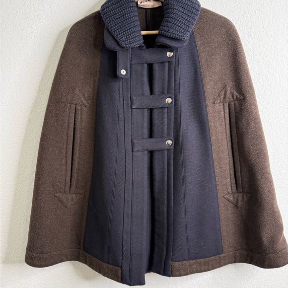 PLAN C Roll-neck Wool Cape Jacket In Brown Sz 38 = US 4 - Picture 5 of 15